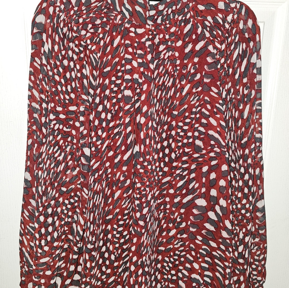 Banana Republic XL Red Leopard Lantern Sleeve Blouse - Picture 2 of 8